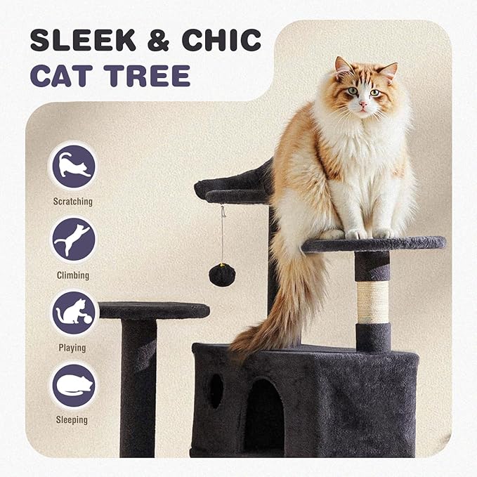 Cat Tree 54 Inch, Multi-Level Cat Tower with Condo, Perches, Sisal Scratching Posts and Climbing Ladder, Pet Play Toy Balls House for Indoor Cats