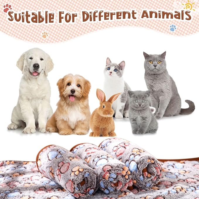 Tatuo 4 Pcs Dog Blanket for Pet Cat Blankets Indoor Puppy Teething Stuff Toys Paw Print Fleece Soft Blanket Sleep Mat for Guinea Pig Cage(Black,Midwest (24 x 47 Inch),Square)