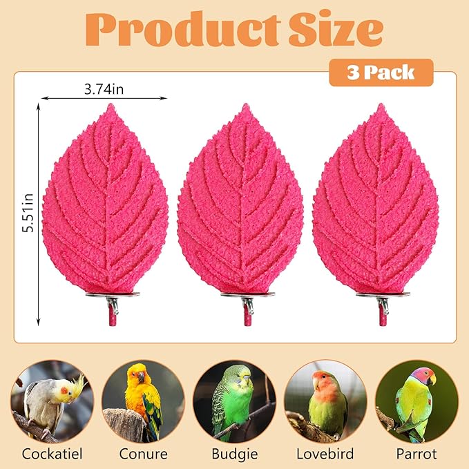 3 Pcs Bird Perch Resin Bird Beak Grinding Stone Leaf Shape Perch Stand Foot Clawing Trimmer Platform Cage Accessories for Cockatiels Conures Budgies Lovebirds (Pink)