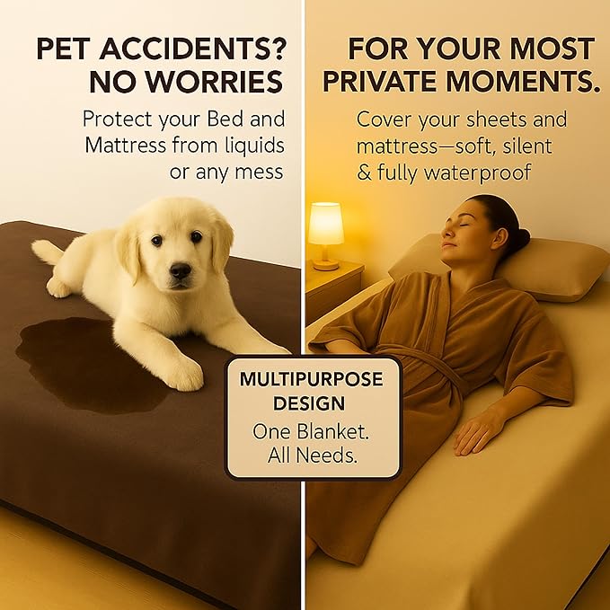 Waterproof Dog Blanket - Multipurpose Lekproof Blanket for Pets or Adults - Furniture Protector for Bed, Couch, Water Proof & Stain Resistant Easy to Clean Throw Blanket, Reversible Brown 50"x60"