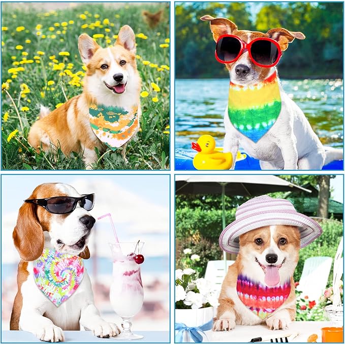 Silkfly 50 Pcs Summer Tie Dye Dog Bandanas Bulk Pet Scarf Grooming Salon Triangle Washable Dog Bib Kerchief for Large Pet Birthday Party(Large)