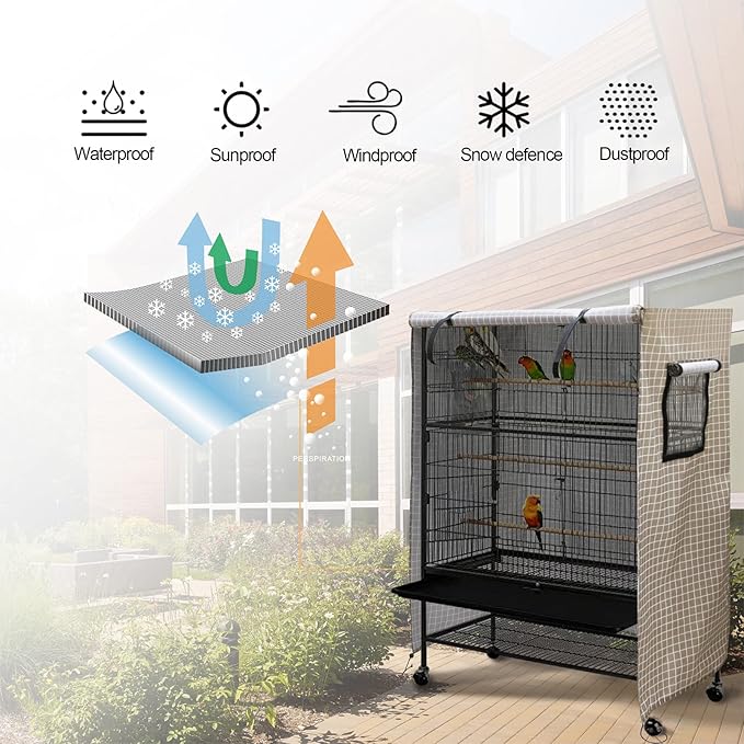 Ymiko Birdcage Cover Universal Windproof Cage Cover with Side Window Light Blocking for Large Bird Cages Hamster Cages Cat Cages Dog Cages (Black)