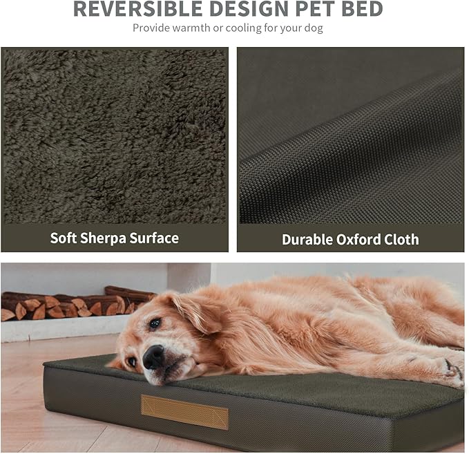 Orthopedic Dog Bed for Large Dogs, Plush Washable Pet Bed for Large Size Dogs with Egg Crate Foam & Removable Oxford Cover, 36x27 Inch, Coffee