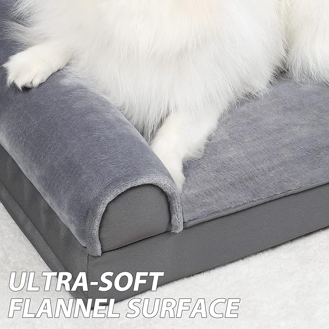 KSIIA Orthopedic Dog Bed - Waterproof Dog Couch Bed with Egg Crate Foam & Nonskid Bottom, 30 x 20 Inch, Gray