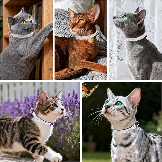 EXPAWLORER Soft Velvet Safe Cat Collars for Girl Cats - Rhinestones Bling Diamante Adjustable Collars Breakaway- Chirstmas Cat Clollar Gifts with Bells for Boy Cats Kitty and Small Dogs