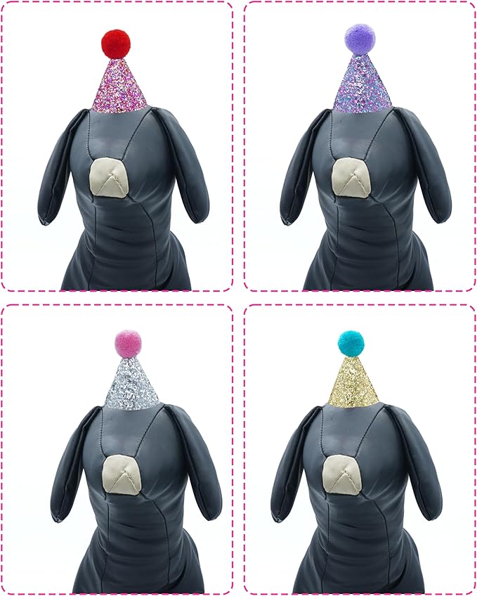 PET SHOW 10 Pack Mini Small Dog Hats with Sequins Puppy Birthday Party Hats Cats Adjustable Holiday Hats Headband Kitten Hats Pet Grooming Costume Accessories