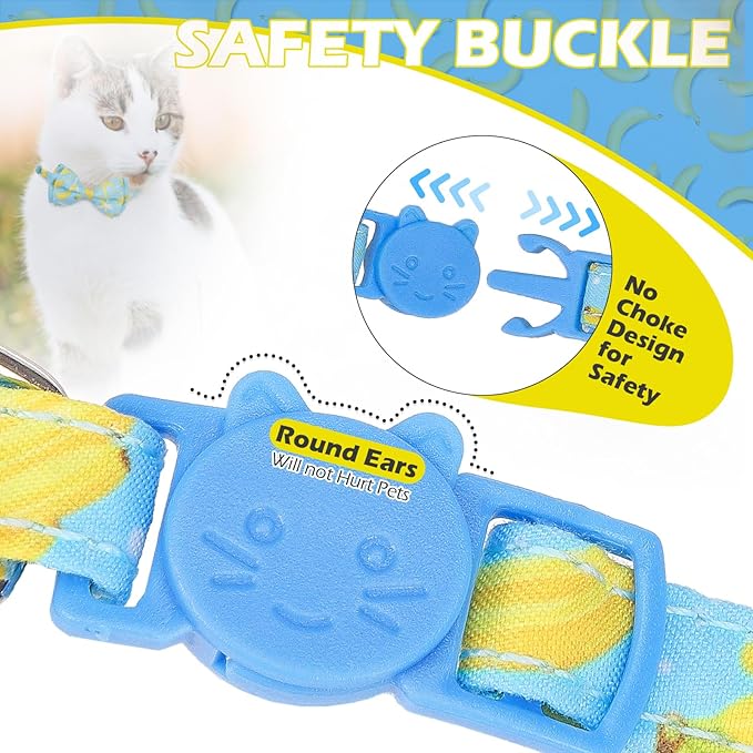 EXPAWLORER Cute Cat Collar Breakaway with Bells - 2 Pack Fruit Adjustable Pet Collar with Removable Bow Tie and Bandana, Safety Buckle for Girl Boy Cats Kitten, Banana