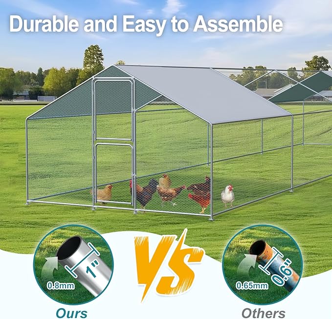 Large Chicken Coop, Chicken Coops for 40 Chickens, Chicken Runs for Yard with Water Poof & UV Resistance Cover, Spire Roof Chicken Coop Run with Double Lockable Doors for Outdoor Backyard
