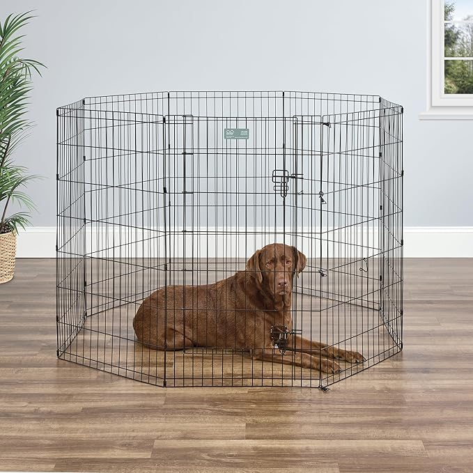 MidWest Homes for Pets Folding Metal Dog Exercise Pen, Indoor/Outdoor Playpen with Secure Door, Provides 16 Sq Feet of Play Space, 42-Inches Tall, Black E-Coated