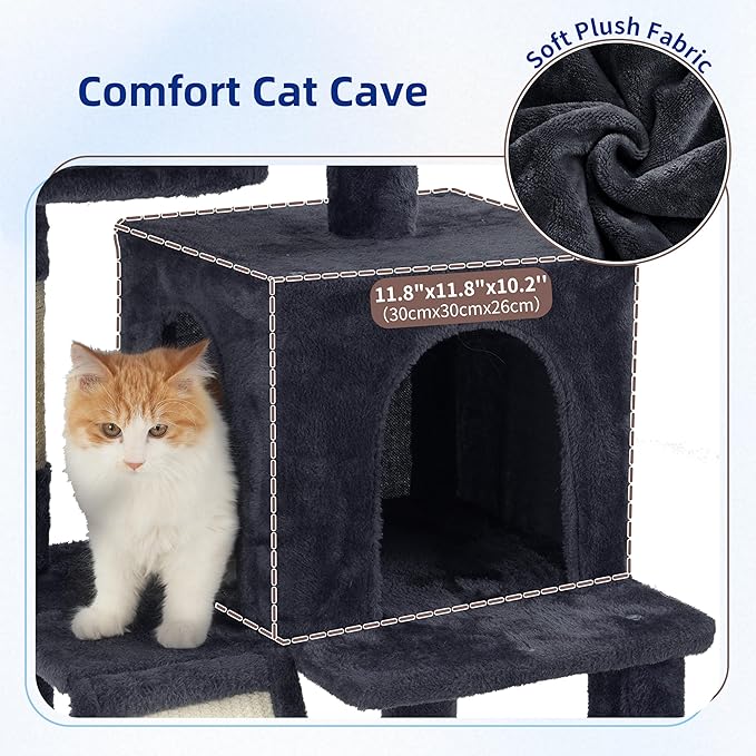 Multi-Level Cat Tree for Indoor Cats, Cat Tower with 2 Scratching Boards, 2 Plush Padding Platforms, Cat Condo House with Hammock, Basket, Smoky Gray GCT022G