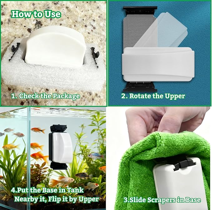Aquarium Magnetic Tank Cleaner,Tool Brush for Aquarium,Effective Clean Buildups on The Glass,2 Scrapers,Self-Floating,Scratch Free,Nonslip,Strong Magnetic,DeeKleen Fish Tank Accessories(Small)