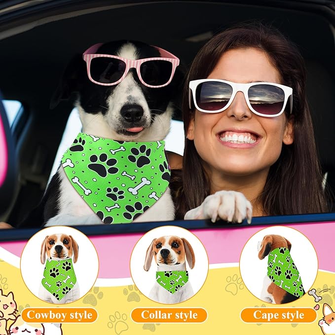Sanwuta 120 Pcs Bandanas for Dogs Bulk Dog Bone and Paw Print Pattern Triangle Bandanas for Groomers Washable Pet Scarves Adjustable Bibs for Small and Medium Pets, 30 Styles
