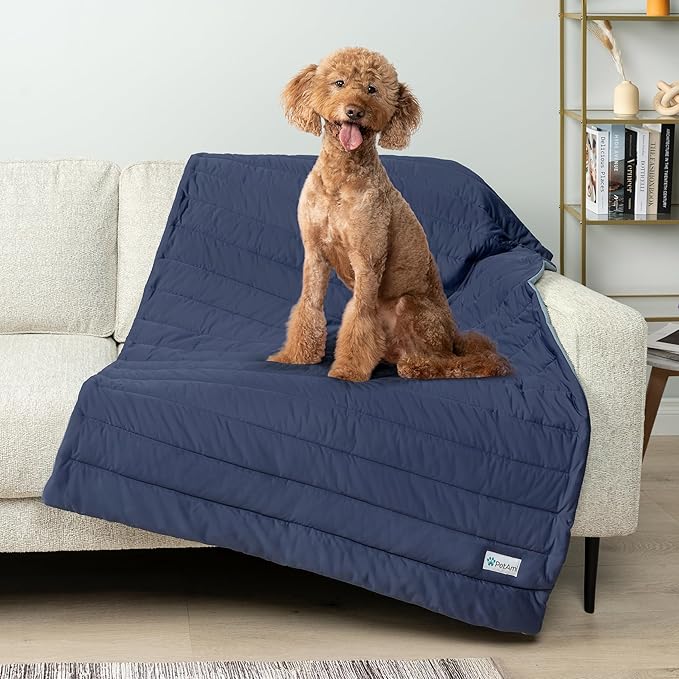 PetAmi Cooling Mat for Dog, Premium Pet Cooling Blanket for Crate Kennel, Indoor Cat Cool Sleeping Pad, Q-MAX Cold Sofa Couch Cover for Summer, Navy/Dusty Blue, Large (40x60)