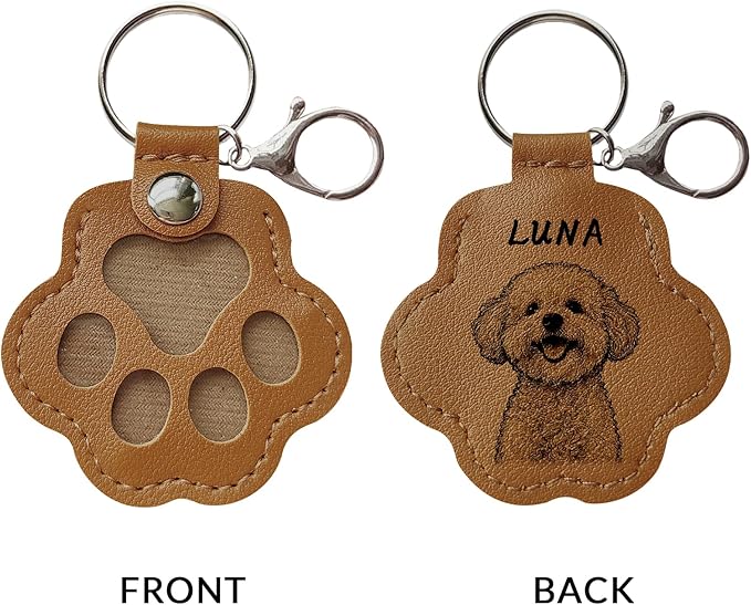 Dog Hair Keychain, Leather Pet Hair Collector Keychains, Pet Fur Keepsake Gift, Paw Charm for Collecting Cat Dogs Fur