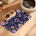 Paw Print Dog Food Mat,Watercolor Flower Absorbent Pet Feeding Mat for Food and Water Bowl,Quick Dry Dog Placemat Non Slip Rubber Backing Waterproof Pet Supplies 12" x 20"