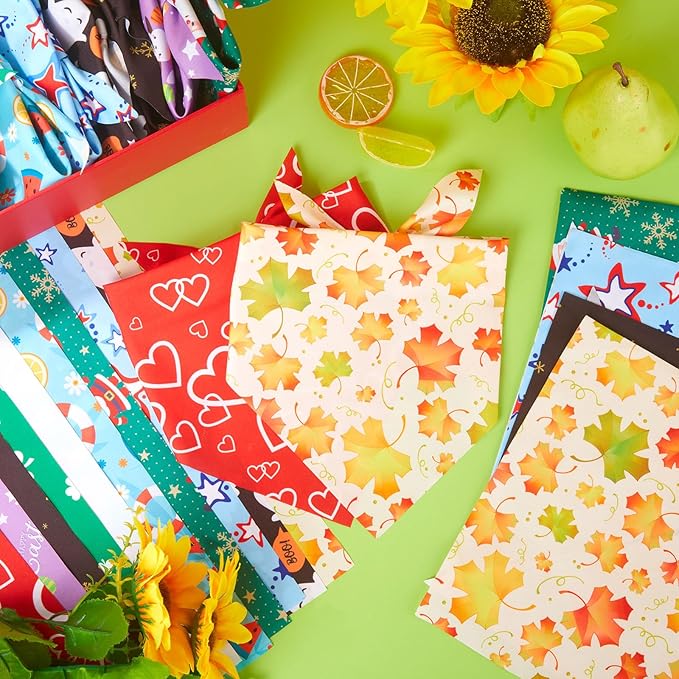 Weewooday 50 Pcs Holiday Dog Bandanas Bulk for Valentine's & St. Patrick's Day, Easter Happy Birthday Summer Soft Bibs Adjustable Triangle Bandana for Small Medium Large (25.6 x 17.7 x 17.7 Inch)
