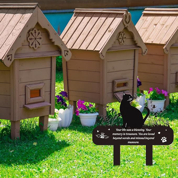 Pet Cat Memorial Grave Markers - Rngmsi Flowers Butterfly Cat Metal Garden Stakes Grave Decorations for Cemetery Pussy Memorial Stones Plaques for Outdoors