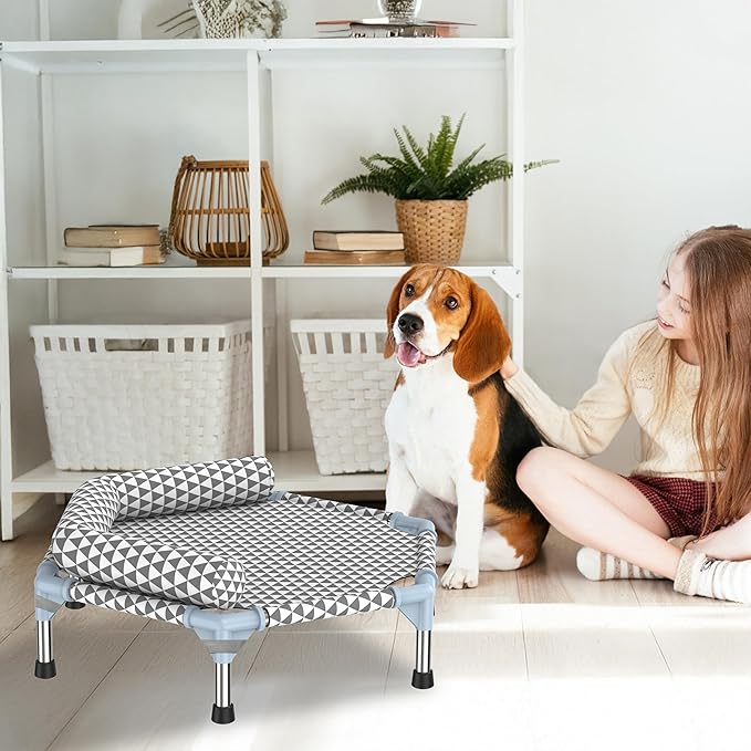 Orthopedic Dog Bed for Small Dogs - Removable Bolsters & cleanable Cover,Elevated Outdoor Dog Bed,Raised Dogs Bed,Easy to Assemble,Up to 75 lbs,Small