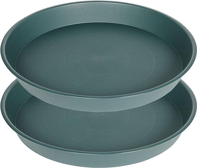 2 Pack of 14 inch Plant Saucer (12.2 Inch Base), 1.7" Depth Tray, Large Deep Garden Plastic Flower Planter Plant Trays for Indoors Outdoor Bath Bath (14", Green)