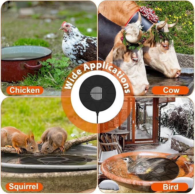 Bird Bath Heater for Outdoors in Winter, 70w Birdbath Deicer Thermostatic Controller Water Heater with 5FT Cable for Birdbaths, Chicken, Duck, Livestock, Poulty, Animal, Tank, Buckets