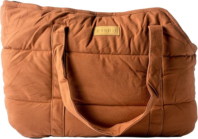 Plush Dog Purse Carrier for Small Dogs, Soft Dog Tote Bag with Safety Harness Clip, Cozy Pet Carrier for Dogs Under 15 lbs, Comfortable Dog Shoulder Carrier for Travel, Brown