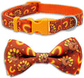 Thanksgiving Dog Collar with Bow Tie Set, Holiday Turkey Pattern Pet Collar for Small Medium Large Dogs, Cute Adjustable Puppy Collar with Quick Release Buckle