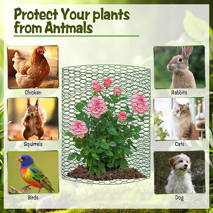 CIEOVO 32.8ft × 15.74 inches Wire Plant Protector from Animals, Metal Mesh Plant Cage Covers Rustproof Wire Plant Cages 30 U-Stakes 100 Ties for Plants Keeping Bunnies Chicken Birds Chicken Duck Out