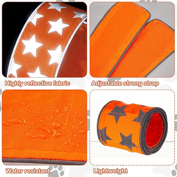 Paterr 2 Pcs Reflective Dog Collar High Visibility Adjustable Pet Collars with Quick Release Fastener Comfortable Dog Walking Accessories for Small Medium Large Pet, Orange, Fluorescent Green (Star)