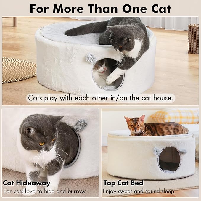 Cat Bed for Indoor Cats, Fluffy Large Enclosed Cat House Cave Pet Bed Hammock with Removable Washable Cover for Sleeping Cats, Kittens, Small Dog, Oval Hideaway