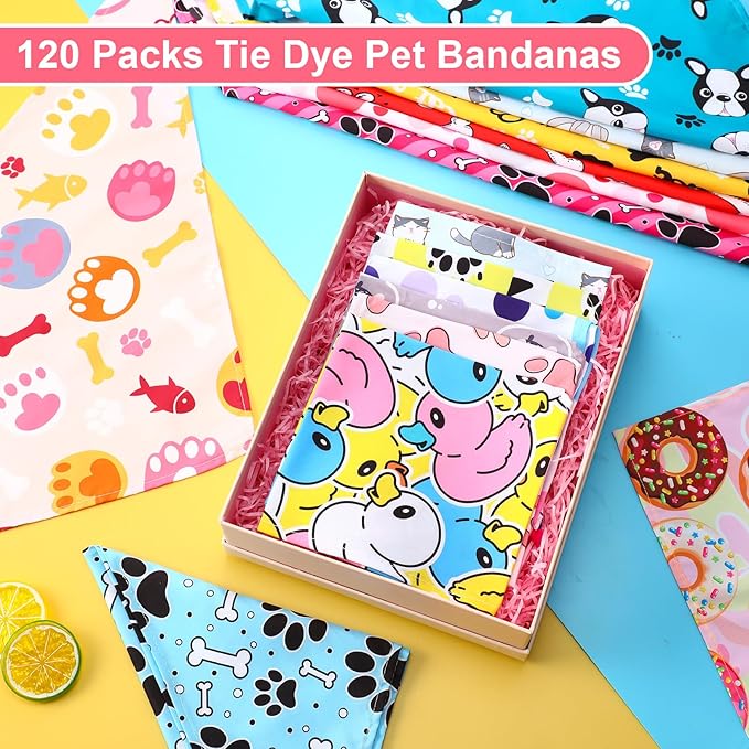 Amylove 120 Pcs St. Patrick's Day Dog Bandanas Bulk Holiday Triangle Dog Pack Puppy Kerchief Bandana Adjustable Spring Pet Scarf for Pet Cat Costume Accessories Decor(Cartoon)