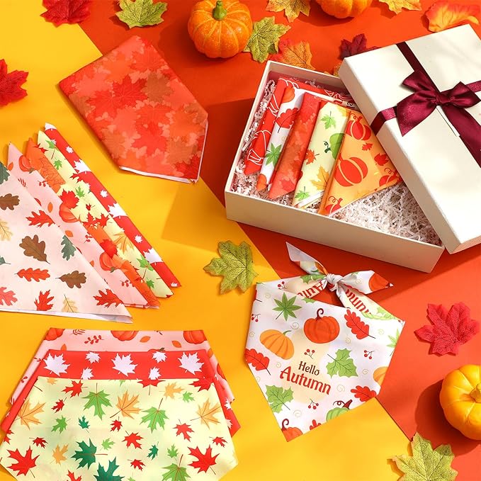 Weewooday 50 Pcs Thanksgiving Fall Dog Bandanas Bulk for Dogs Autumn Soft Bibs Adjustable Triangle Pet Bandana for Small Medium Large Costume(Leaves Pattern, 25.6 x 17.7 x 17.7 Inch)