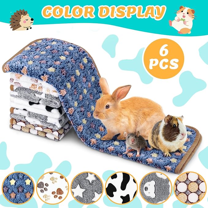 6 Pcs Guinea Pig Blankets Bedding Small Animal Cage Liners Sleep Mat Absorbent Reusable Pet Pee Bedding Pad Cover for Hamster Ferret Chinchilla Rabbit Hedgehog (14 x 28 Inch)