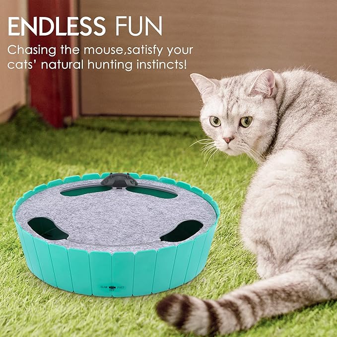 Pawaboo Interactive Cat Toy with Running Mouse, Electronic Motion Cat Toy Automatic Teaser for Indoor Cats, Pop and Play Hide Seek Cats Toys Hunting Mouse for Pet Kitten Play Fun Exercise, Lake Blue