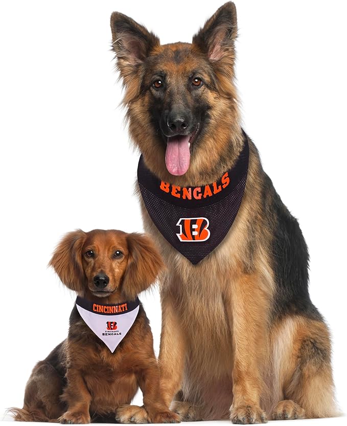 Pets First NFL Cincinnati Bengals Reversible Bandana Size XX-Large for Dogs & Cats. 2 Sided Sports Bandana, Premium Embroidery Team Logo, Many NFL Teams Available