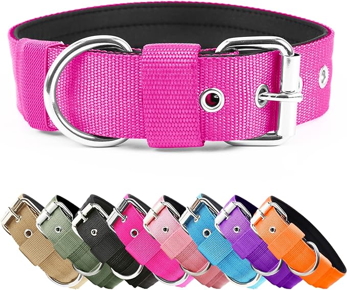 Heavy Duty Tactical Dog Collar - 1.5" Width Military Durable Thick Nylon with Adjustable Metal D Ring & Buckle Working Training K9 Collar for Medium Large Dogs (M(17"-20"), Hot Pink)