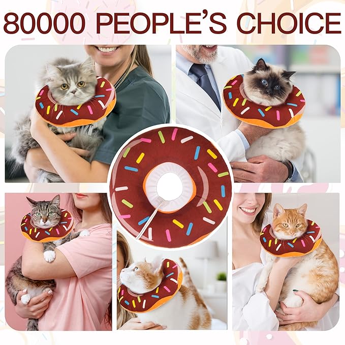Cat Cone Collar Soft, Cute Cat Donut Collar After Surgery, Adjustable Kitten Recovery Cones to Stop Licking, Lightweight Neck Elizabethan Collars for Cats Kittens (Brown, Large)