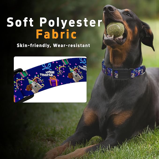 Dog Collar, Classical Birthday Gift Boys Girls Puppy Collar for Small Medium Large Dogs, Adjustable Soft Pet Collar with Safety Buckle for Male Females(Purple Birthday, S)