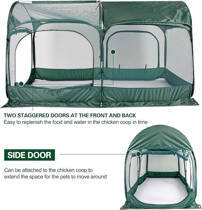 Portable Chicken Run Large Pop-Up Chicken Pen for Small Animals Outdoor Gardening Net with 3 Doors and Handbag, Easy to Install and Storage, Green
