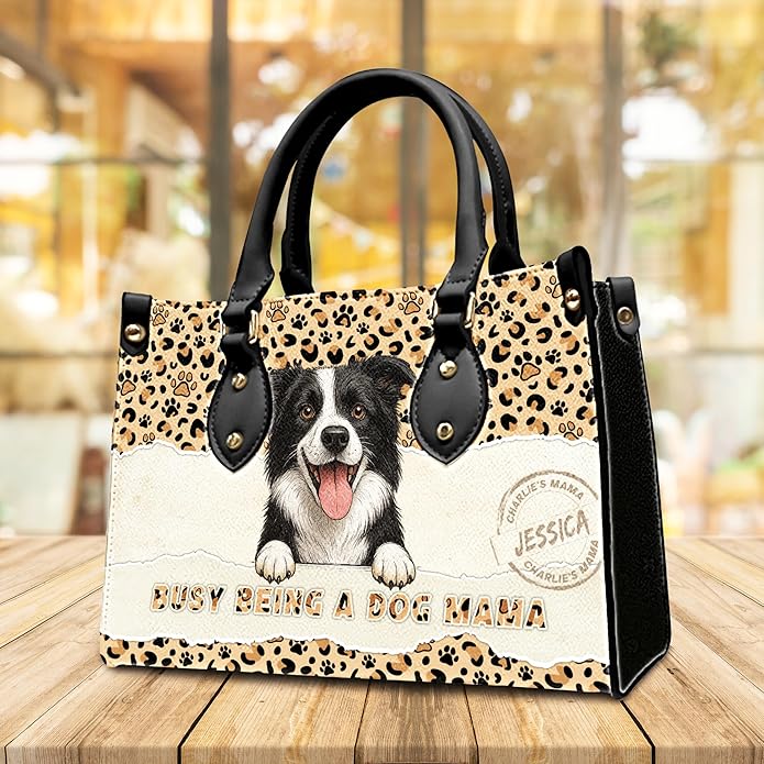 Personalized Pet Mom Leather Handbag – Custom Name Dog Cat Photo Purse, Pet Lover Gifts for Women, Christmas