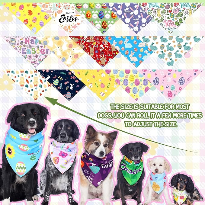 150 Pcs Easter Dog Bandanas Bulk Pet Bibs Colorful Triangle Scarf Pet Bandanas for Medium Large Dogs Easter Festival Spring Summer Birthday Costume Decor