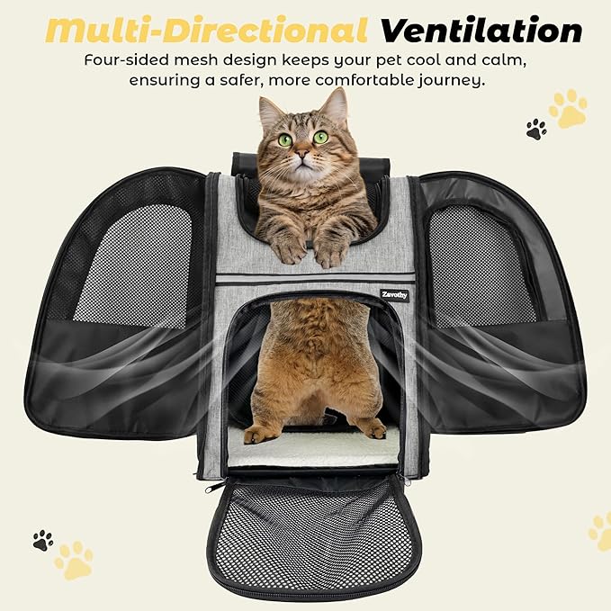 Zavothy Cat Backpack Carrier, Expandable Airline Approved Pet Backpack for Small Cats & Dogs, Breathable Mesh Cat Carrier Backpack with Padded Bottom, Foldable Travel Bag - Grey