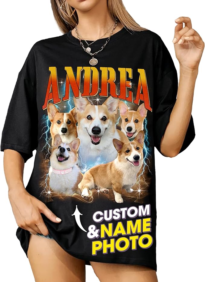 Mit & Mia Custom Your Own Bootleg Rap Shirts for Boyfriend Girlfriend Face Shirt with Photo Gift for Him Her Pet Lovers
