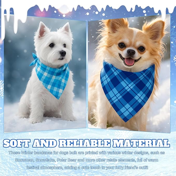 Abbylike 50 Pcs Plaid Dog Bandanas Bulk Blue Checkered Bandanas for Dogs Triangle Kerchief Bibs Scarf Set for Pet Holiday Costume Photo Props Accessories Pet Shops (19.7 x 13.8 x 13.8 Inch)