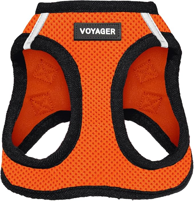 Best Pet Supplies Voyager Step-in Air Harness - All Weather Mesh, Reflective, No Pull Harness for Dogs, Cats - Secure with Hook & Loop Fastener, Buckle, Double D-Rings - Orange/Black Trim, XS