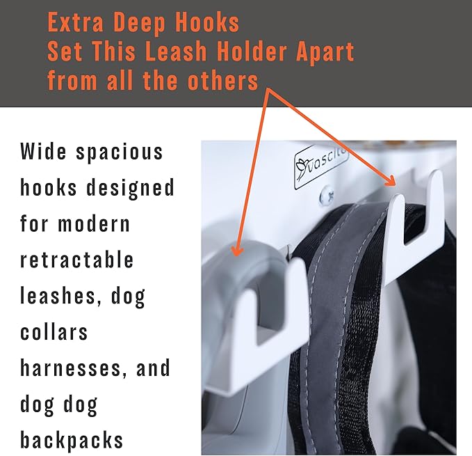 Dog Treat Holder For Wall Storage For Pets, Premium Pet Wall Organizer, Includes Three 32oz Airtight Dog Treat Jars, 3 Sets of Triple Hooks, Sturdy Shelf in Designer White
