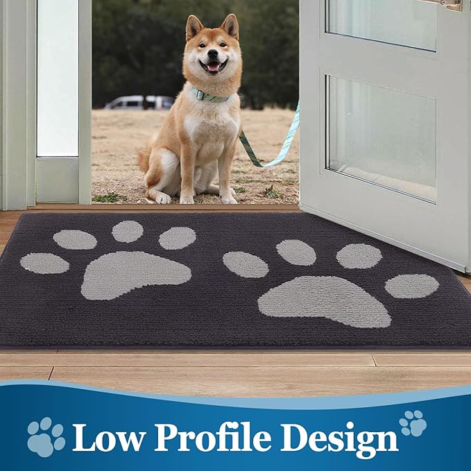 Buganda Dog Door Mat for Muddy Paws, Absorbent Dirt Trapper Washable Indoor Doormats, Non Slip Low-Profile Mud Mat for Dogs, Front Entrance Doormat for Inside Floor (59x24 Inches, Dark Grey)