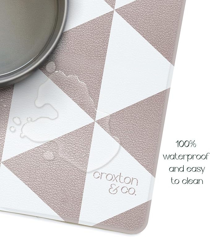 CROXTON & CO. Non-Slip Faux Leather Pet Feeding Mat for Dog Bowls | Large Bowl Mat for Food and Water | Durable, Easy-to-Clean Pet Food Mat for Floors | Size: 16.5"x28"