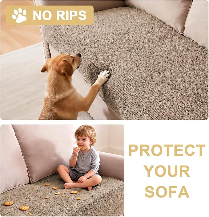 H.VERSAILTEX Non Slip Pet Couch Cover Chenille Dog Bed Protector Thick Soft Sofa Slipcover Pet Friendly Washable Couch Cushion Covers for Pets (68" x 82", Sand)