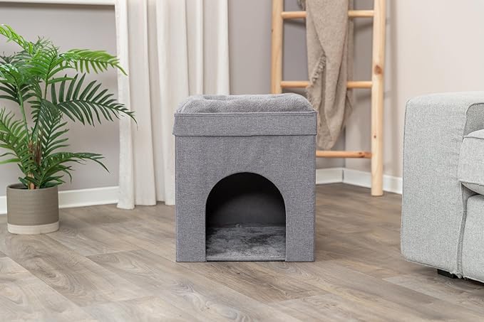 Trixie Crazy Cube Stackable Cat Condo with Sisal Scratching Surface & Reversible Plush Cushion – Tool-Free Assembly, Collapsible Modular Indoor Cat Furniture, Sturdy MDF Cave, Supports up to 35 lbs