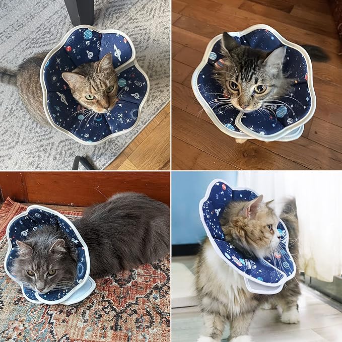 Soft Cat Cone, Adjustable Recovery Collar After Surgery to Prevent Licking Wound, Protective Cat Neck Cone, Comfortable Pet Elizabethan Collar for Cats Kittens and Puppies (S)